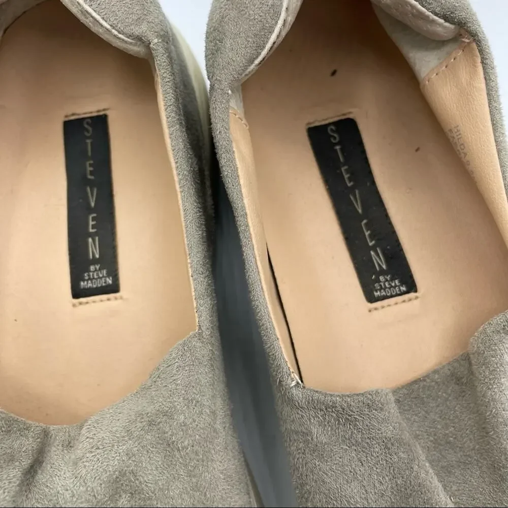 Steven By Steve Madden Grey Faux Suede Platform Slip On Sneakers 9.5 Casual Flat